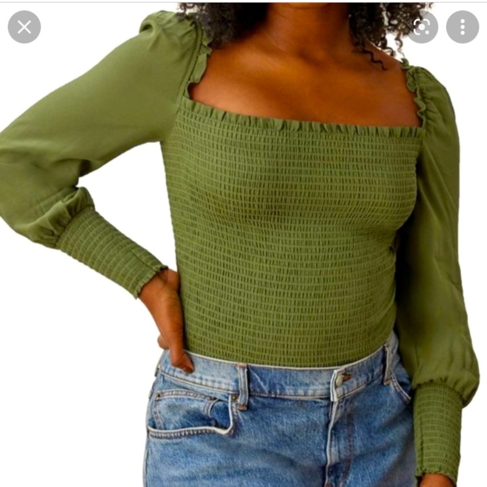 Reformation Pinto Smocked Top L  Moss Green